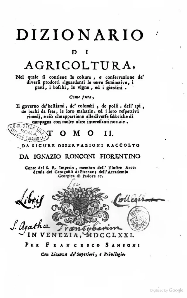 Portada · tomo II, 1771. Dizionario di agricoltura, tomo II