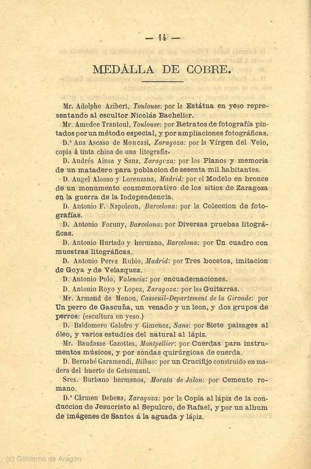 Catálogo de expositores premiados · 1868 · 14. Catálogo de expositores premiados