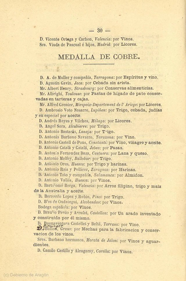 Catálogo de expositores premiados · 1868 · 30. Catálogo de expositores premiados