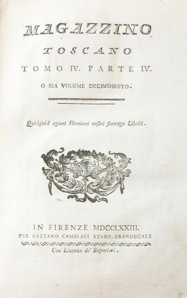 Portada · 1773. Magazzino Toscano, tomo IV, parte IV · Oenologia toscana