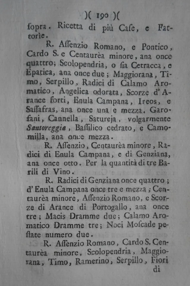 Página 190 · recetas de vermut. Magazzino Toscano, tomo IV, parte IV · Oenologia toscana