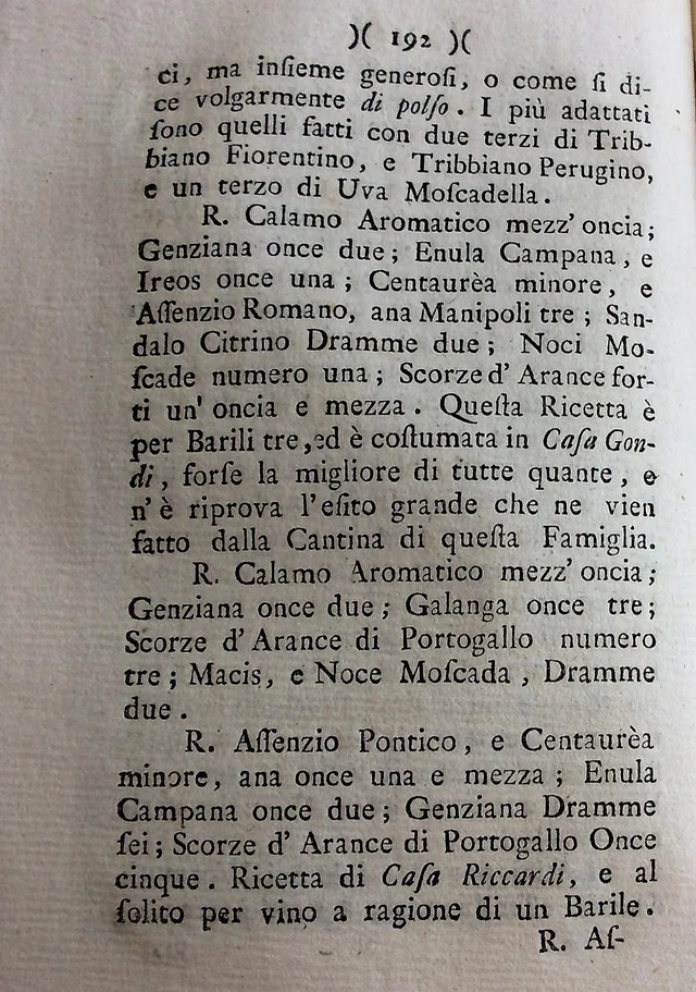 Página 192 · recetas de vermut. Magazzino Toscano, tomo IV, parte IV · Oenologia toscana
