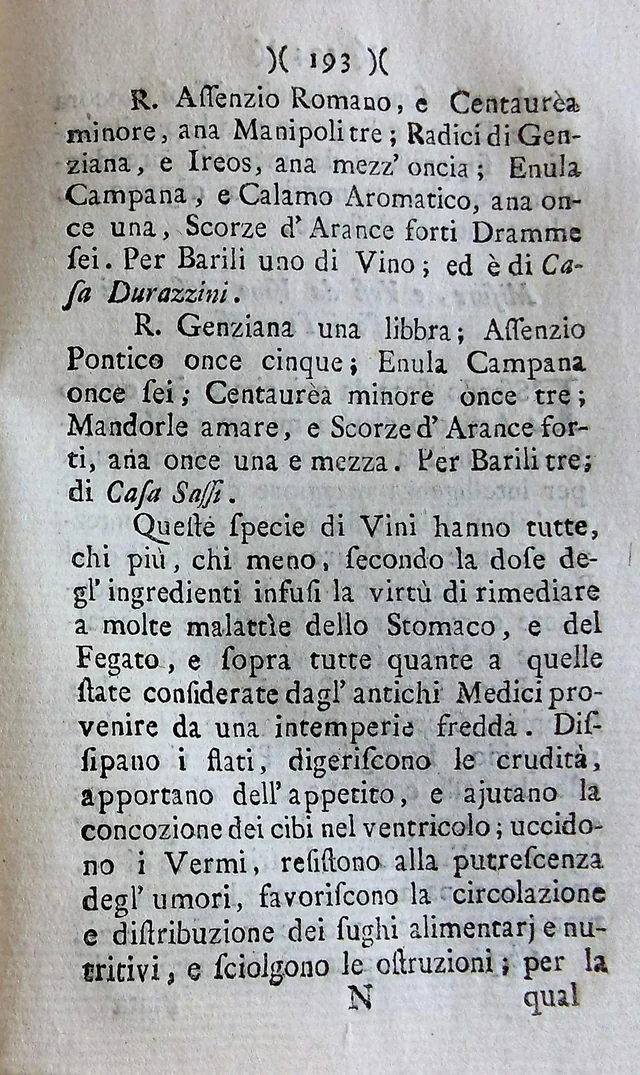 Página 193 · recetas de vermut. Magazzino Toscano, tomo IV, parte IV · Oenologia toscana