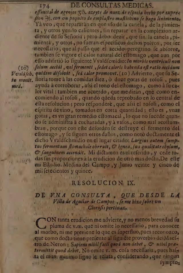 Cierre impreso del dictamen, 25 de junio de 1715 · p. 174. Resoluciones de consultas medicas