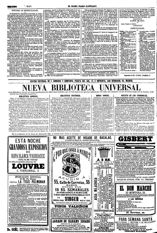 El Globo, Madrid, 7 de marzo de 1880, p. 4, anuncio «Vinos Valdiñón». Hemeroteca Digital, BNE.. El Globo · anuncio de vinos Valdiñón