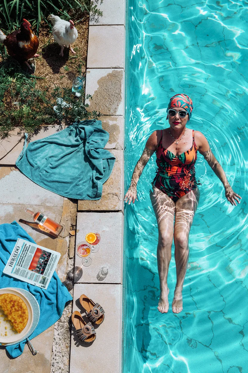 Turmeon Rosé junto a la piscina, toma cenital