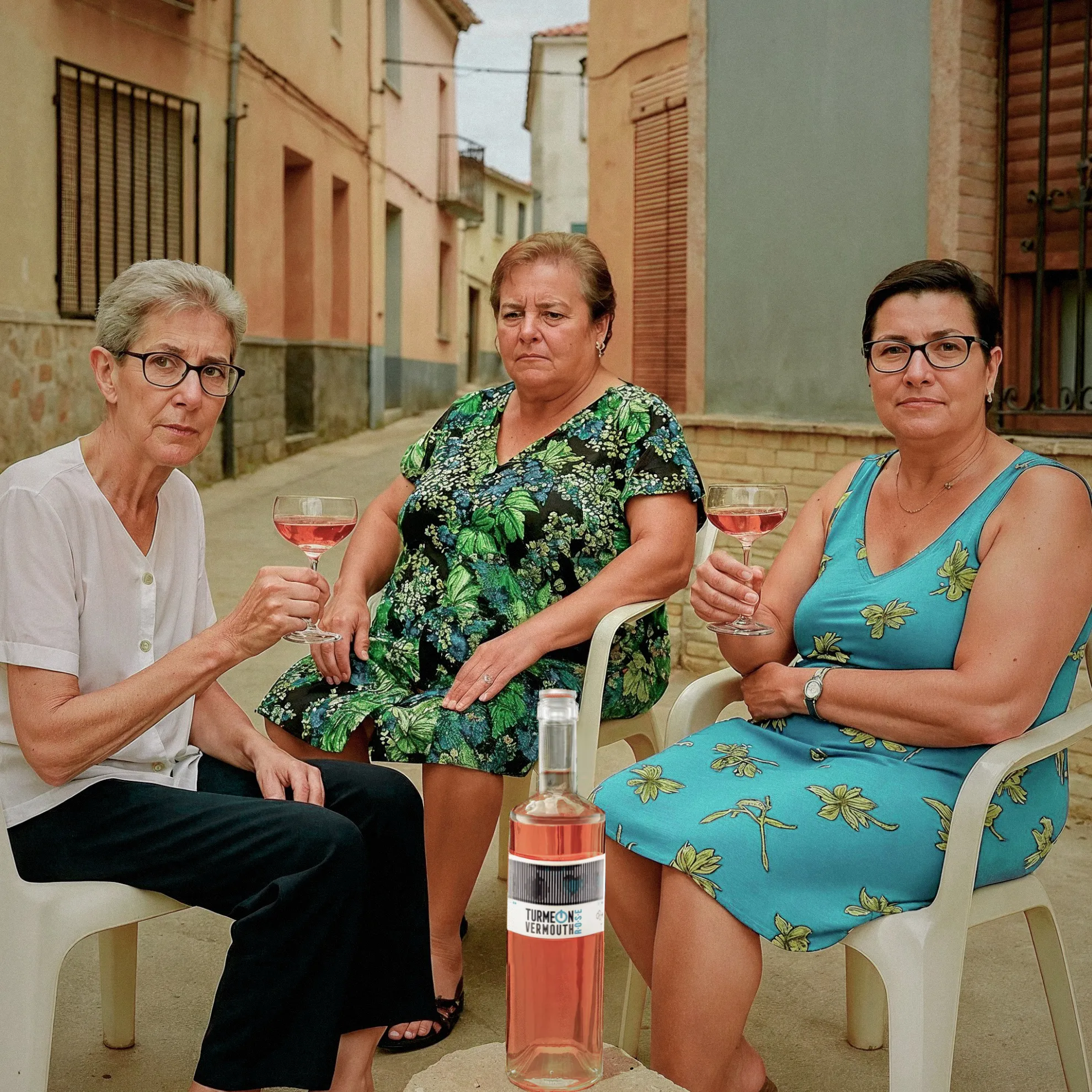 Tres mujeres con Turmeon Rosé en el pueblo