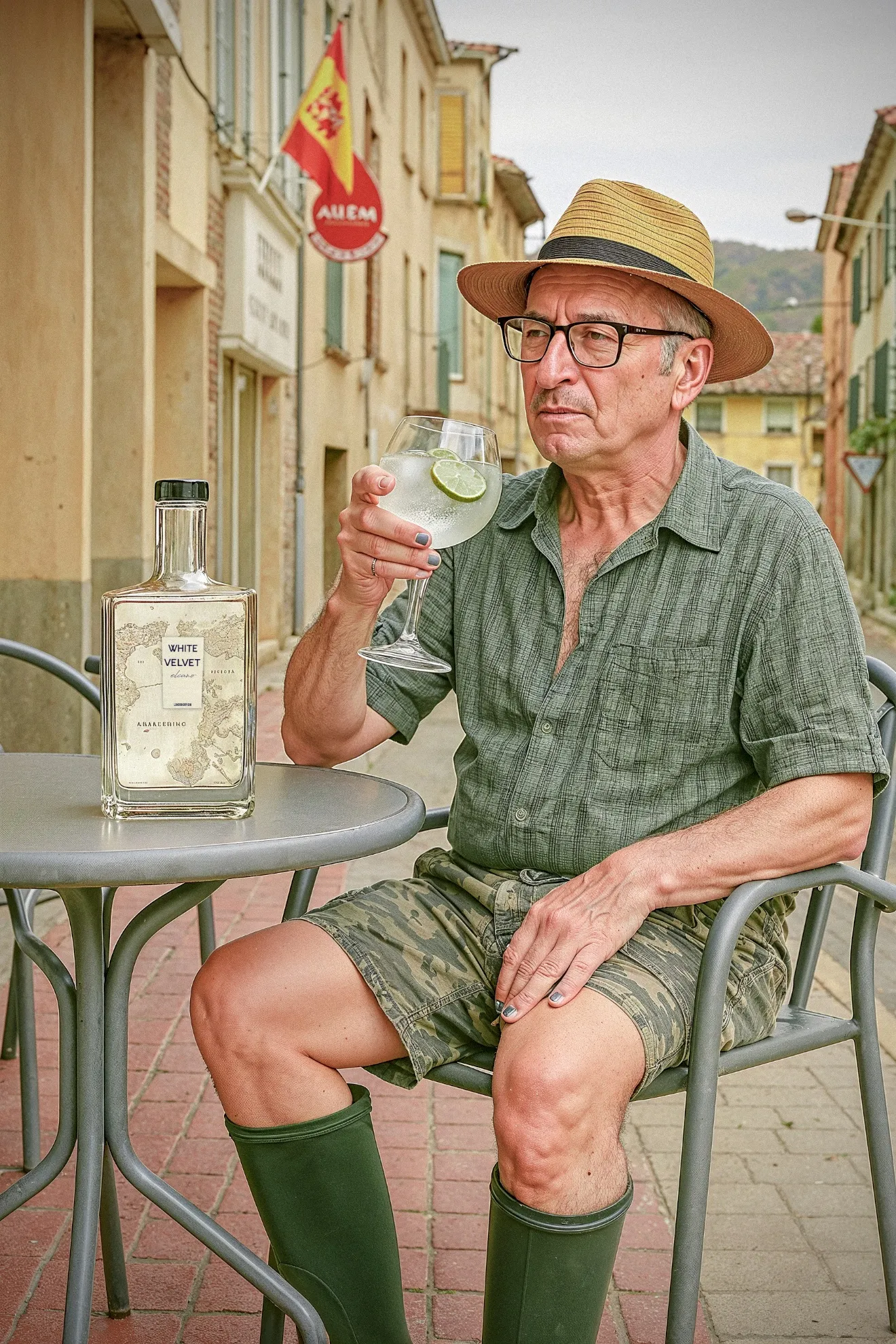 Hombre en terraza con White Velvet